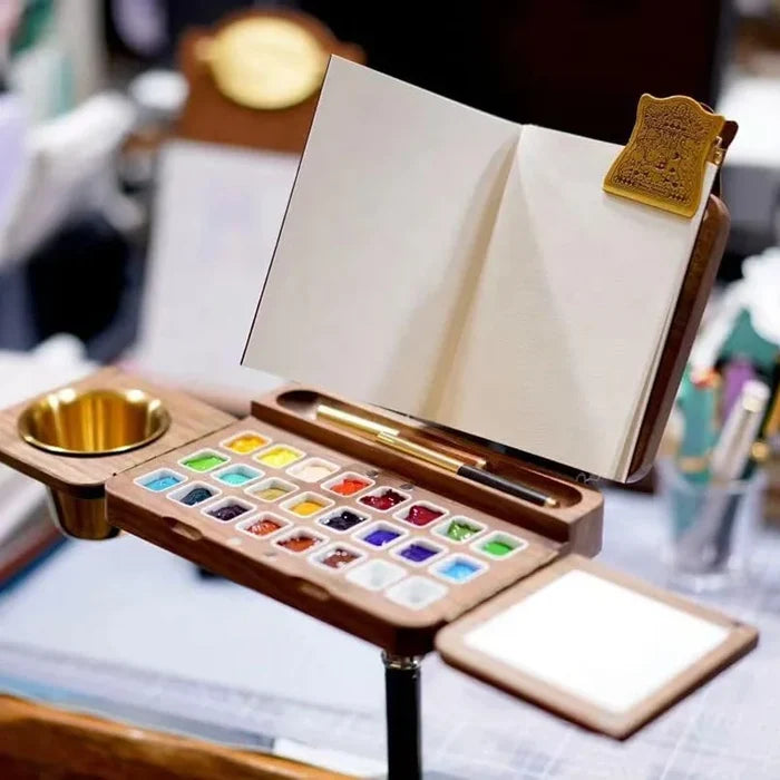 Three Folding Watercolor Painting Board Portable Wooden Travel Painting Box Set Solid Wood