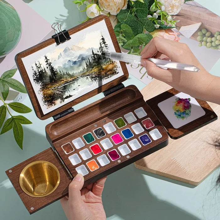 Three Folding Watercolor Painting Board Portable Wooden Travel Painting Box Set Solid Wood