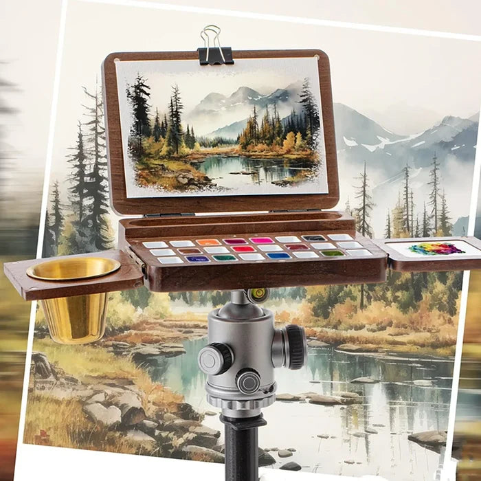 Three Folding Watercolor Painting Board Portable Wooden Travel Painting Box Set Solid Wood
