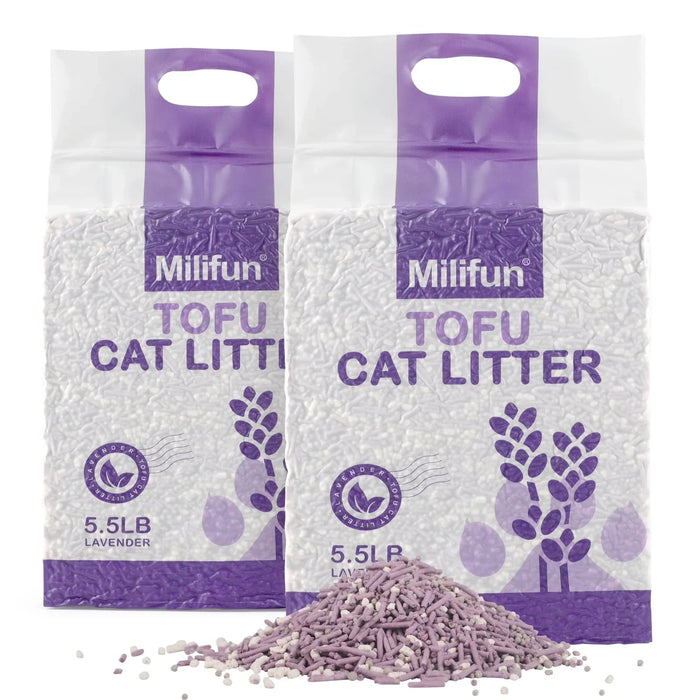 Milifun Tofu Cat Litter, Lavender Scent, 5.5LB bags with natural pellet texture for odor control and pet care