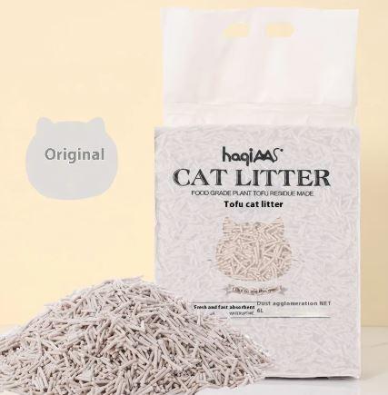 Tofu cat litter bag with natural plant-based clumping formula, eco-friendly pet care essential
