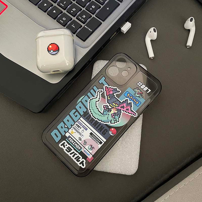 Translucent Gray Dragapult iPhone Case: black, dark gray Pokémon-themed dragon character, pixel art, cartoon, gaming style