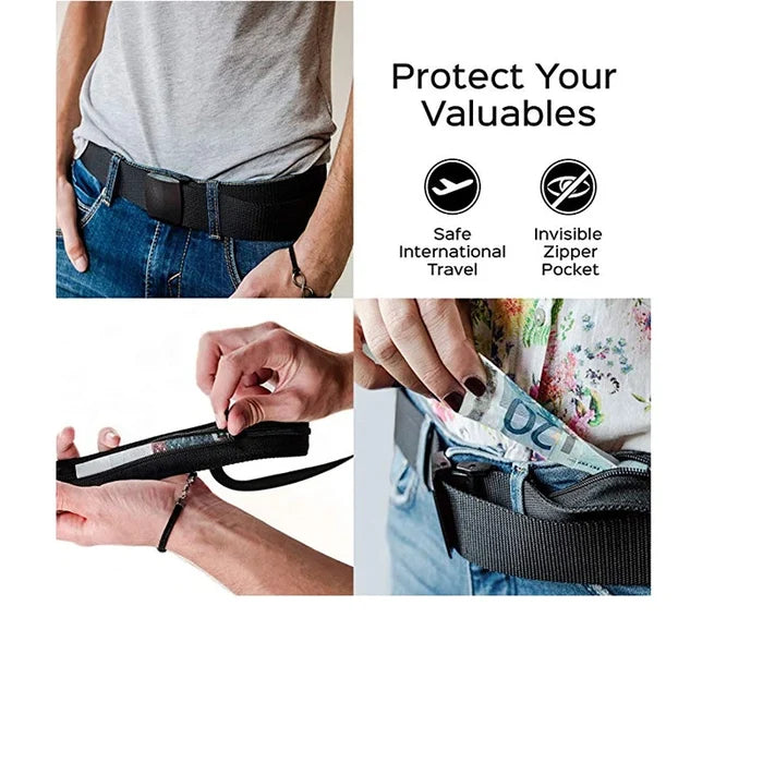 Travel Security Nylon Canvas Belt With Hidden Money Pocket Cashsafe