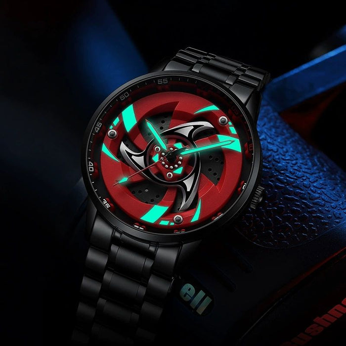 TurboWheel 3D Sports Car Quartz Watch – 42mm Rotating Dial Men’s Business Timepiece
