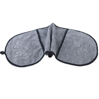 Grey microfiber pet paw cleaning towel with embossed paw print patterns