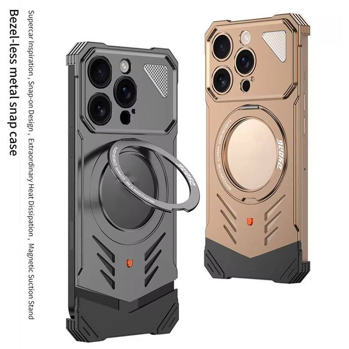 Ultra-Thin Aluminum Magnetic Case for iPhone 15/16 Pro Max – Heat Dissipation 360° Rotating Stand Metal Cover