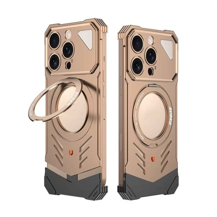 Ultra-Thin Aluminum Magnetic Case for iPhone 15/16 Pro Max – Heat Dissipation 360° Rotating Stand Metal Cover