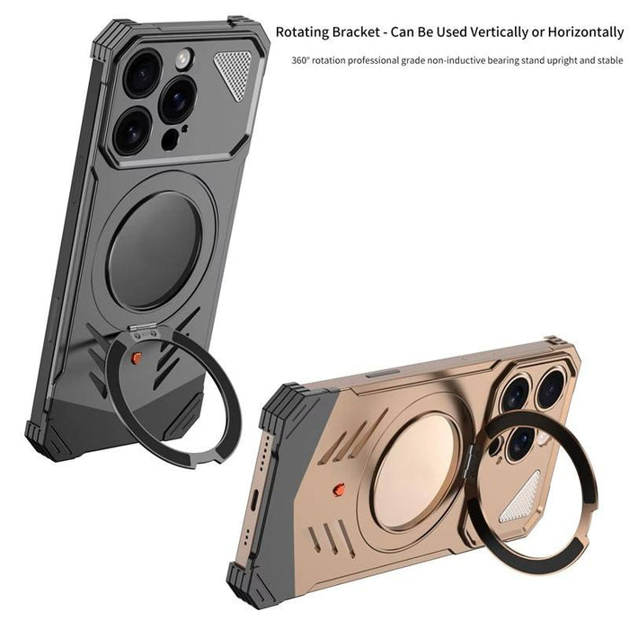 Ultra-Thin Aluminum Magnetic Case for iPhone 15/16 Pro Max – Heat Dissipation 360° Rotating Stand Metal Cover
