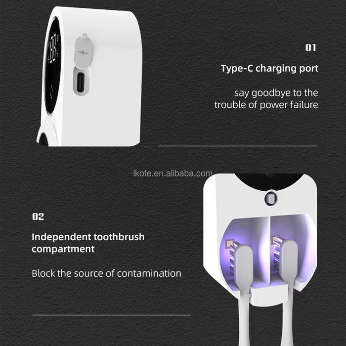 UV Light Toothbrush Sterilizer & Holder, Portable Rechargeable with Automatic Drying Fan