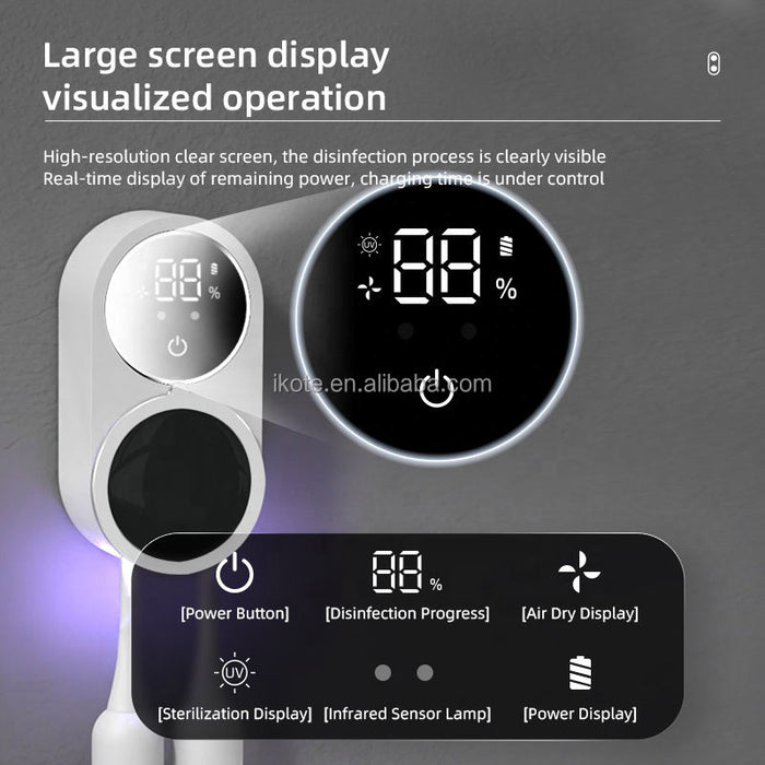 UV Light Toothbrush Sterilizer & Holder, Portable Rechargeable with Automatic Drying Fan