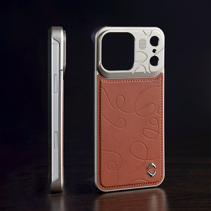 VAWI Art Line Leather Metal Phone Case – Premium Shockproof Protective Cover for iPhone