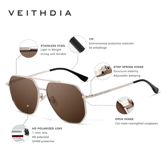 Veithdia 8258 Luxury Gold Polarized Sunglasses