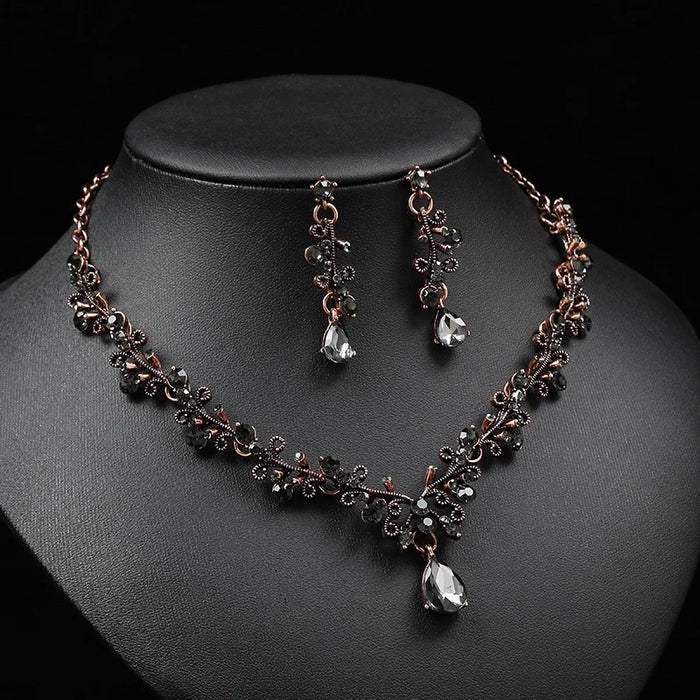 Vintage Gold Plated Jewelry Set with Zircon Ring