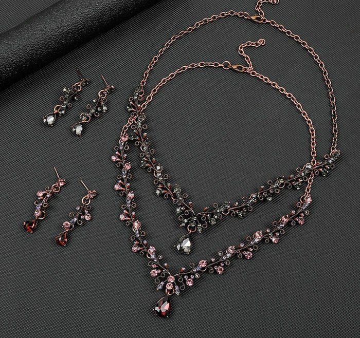 Vintage Gold Plated Jewelry Set with Zircon Ring