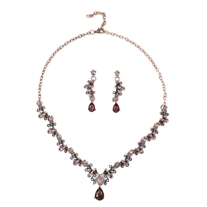 Vintage Gold Plated Jewelry Set with Zircon Ring
