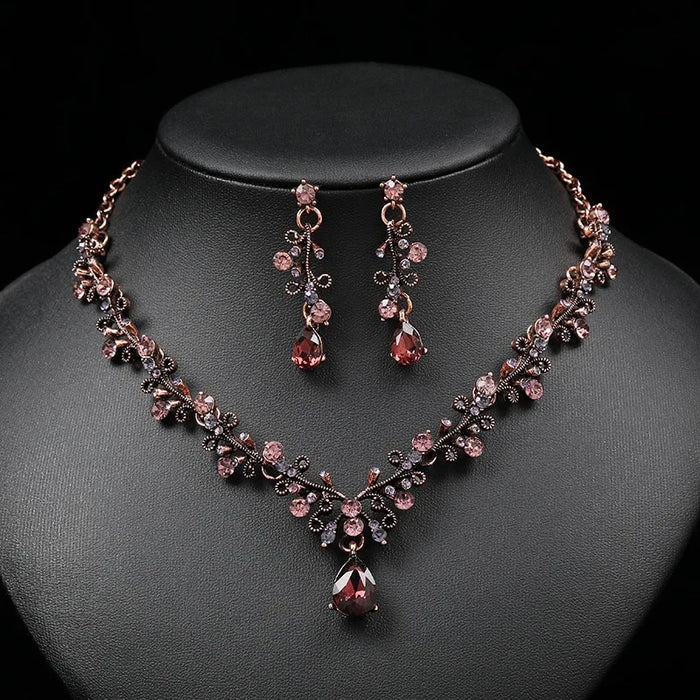 Vintage Gold Plated Jewelry Set with Zircon Ring