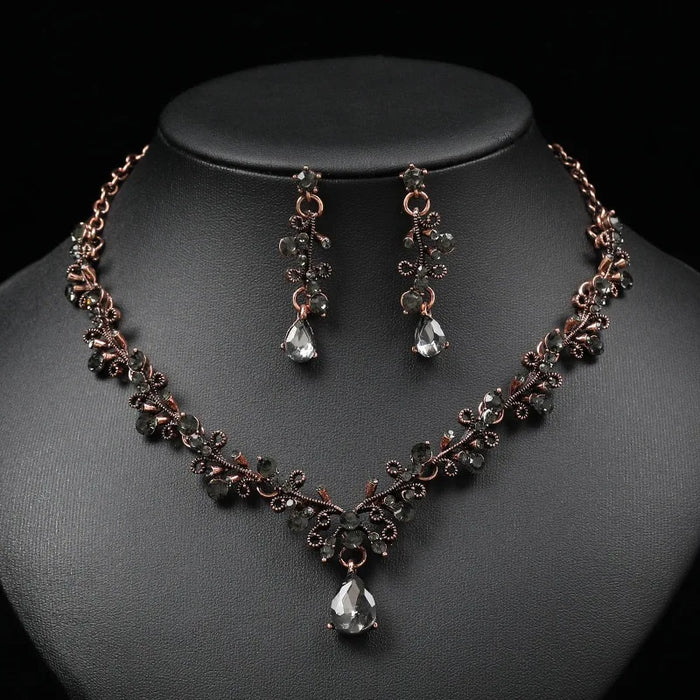 Vintage Gold Plated Jewelry Set with Zircon Ring