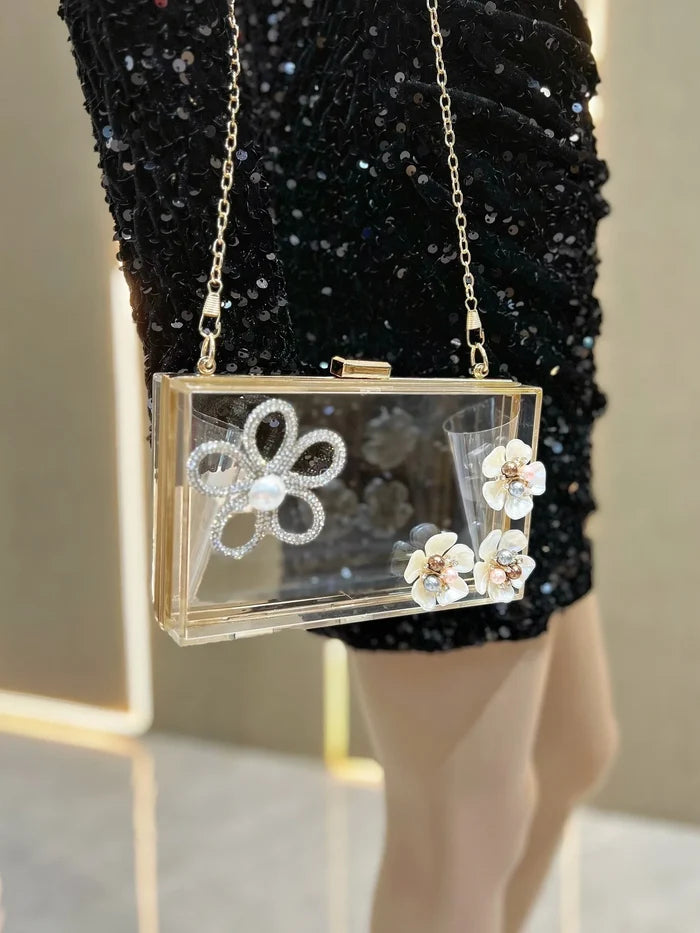 Vintage Rhinestone Acrylic Evening Clutch - Clear Purse