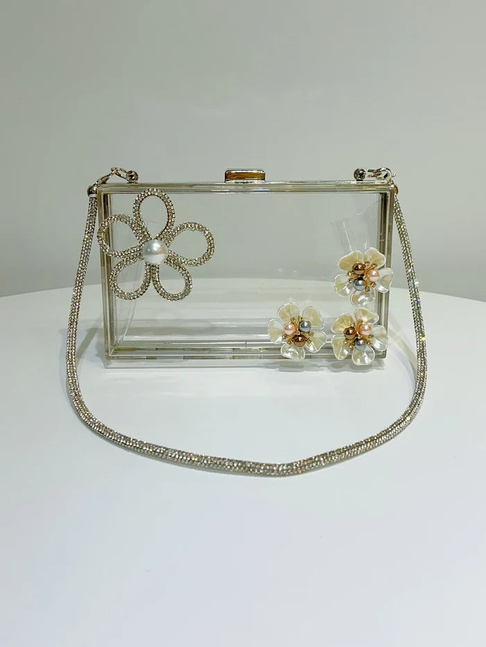 Vintage Rhinestone Acrylic Evening Clutch - Clear Purse