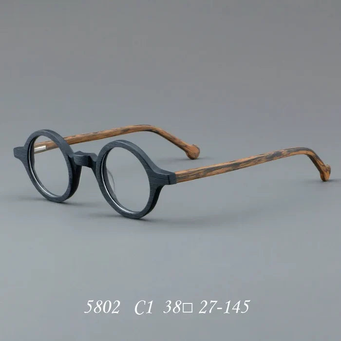 Vintage Wooden Round Acetate Eyeglasses