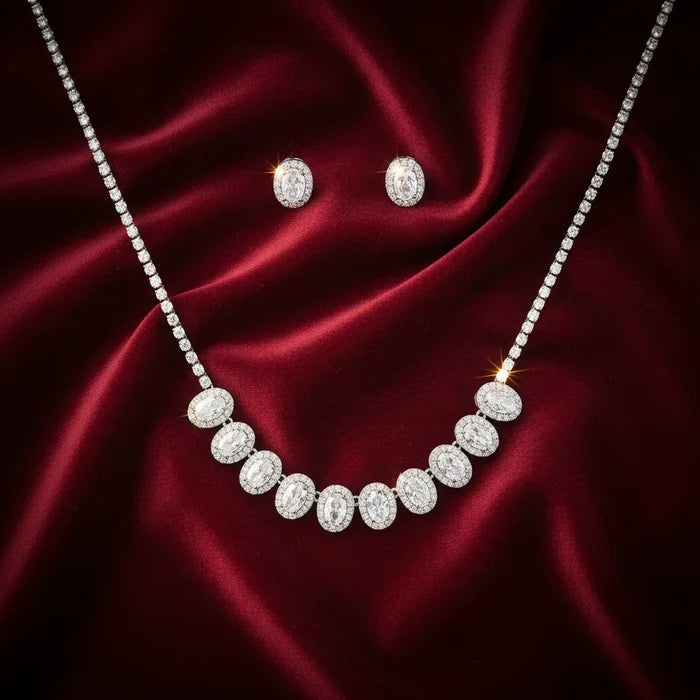 Vintage Zircon Gold Plated Necklace & Earring Set