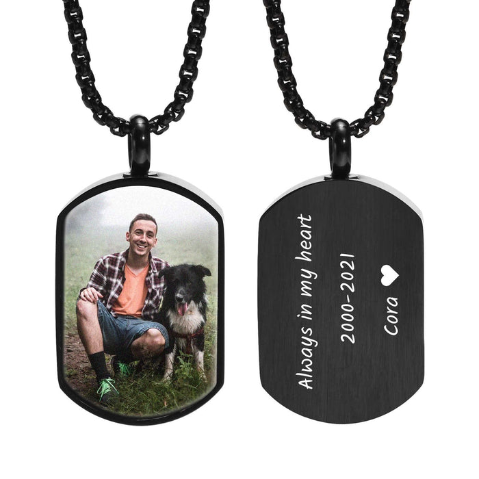 Custom pet memorial dog tag with photo and engraving, personalized for dog lovers