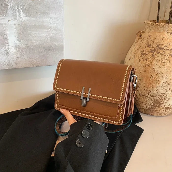 Wide Silver Vintage Women's PU Leather Messenger Bag