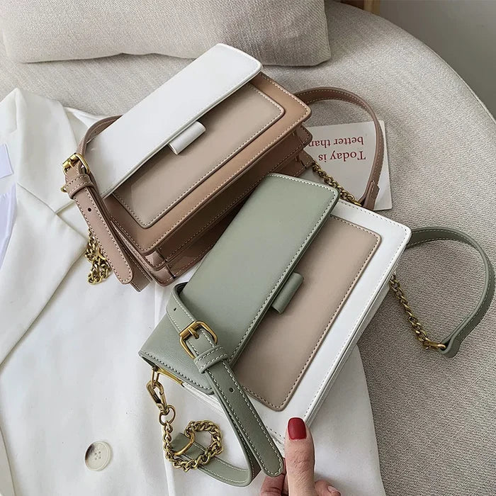 Wide Strap with Chain Handbags Women's square Shoulder Bags