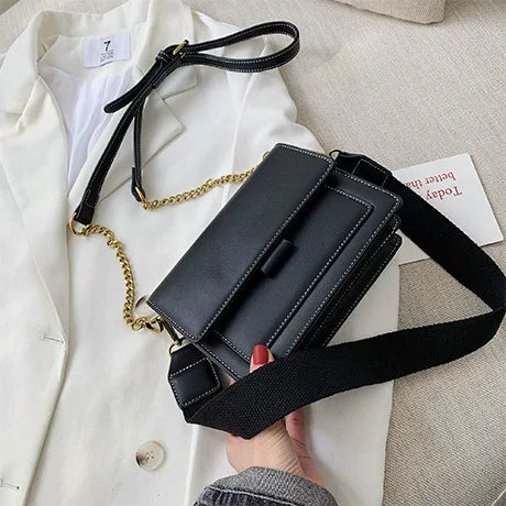 Wide Strap with Chain Handbags Women's square Shoulder Bags