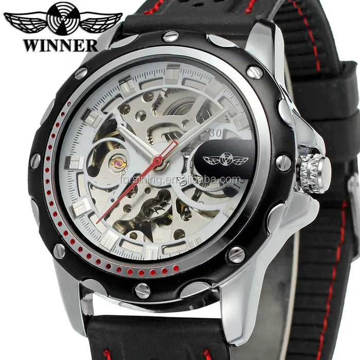Winner Black Silicone Automatic Skeleton Watch