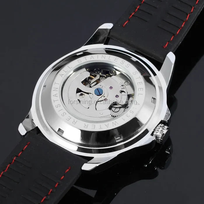 Winner Black Silicone Automatic Skeleton Watch