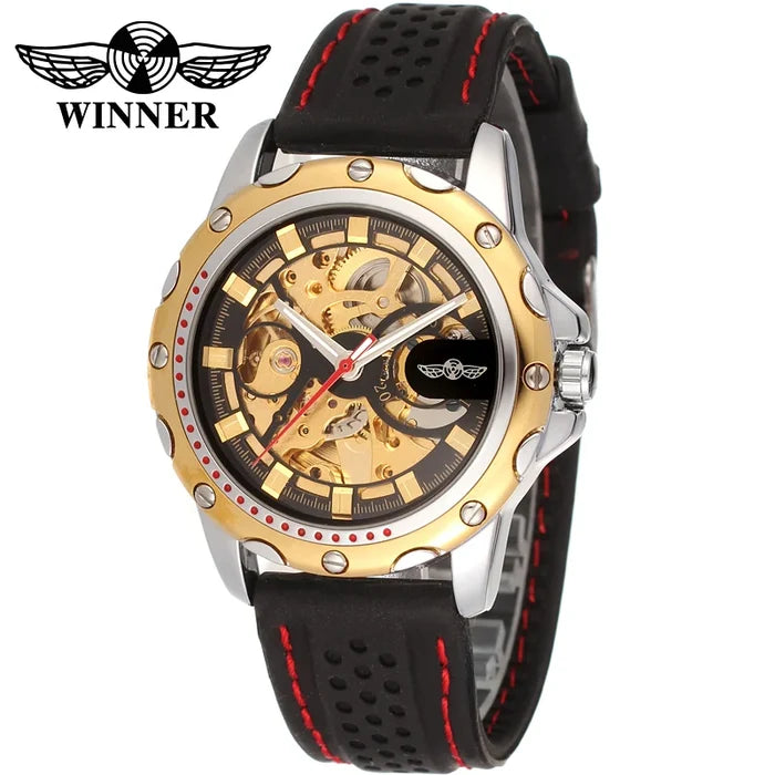 Winner Black Silicone Automatic Skeleton Watch