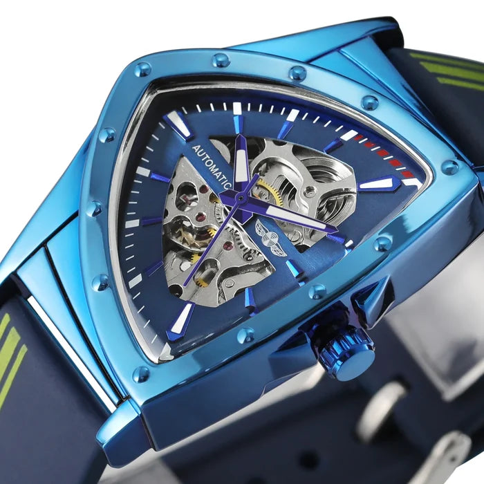 Winner Triangle Blue Skeleton Mechanical Watch