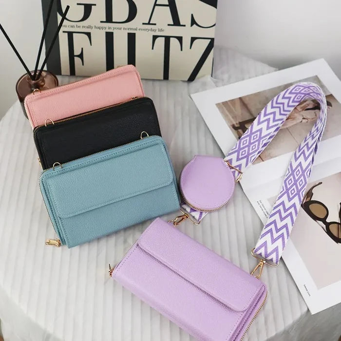 Women Solid Color PU Messenger Bags With Purse Ladies Phone Bag