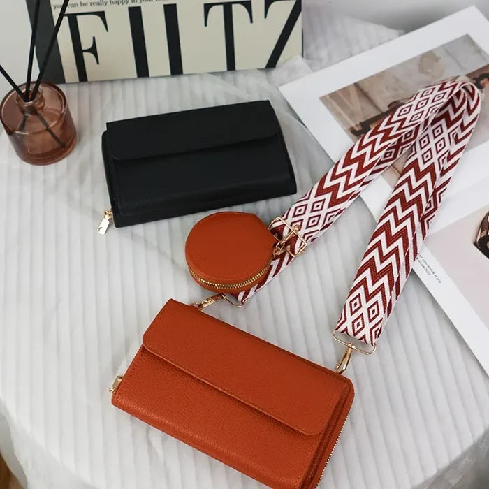 Women Solid Color PU Messenger Bags With Purse Ladies Phone Bag