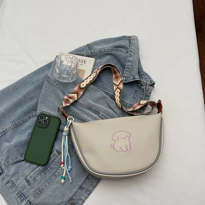 Women's Purple PU Leather Shoulder Bag with Cute Puppy