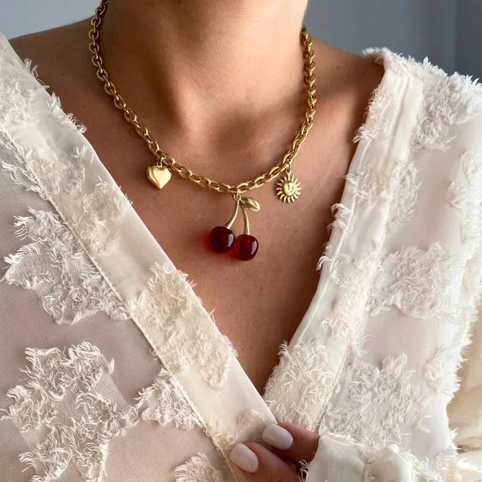 Women's Red Cherry Charm Jewelry Set