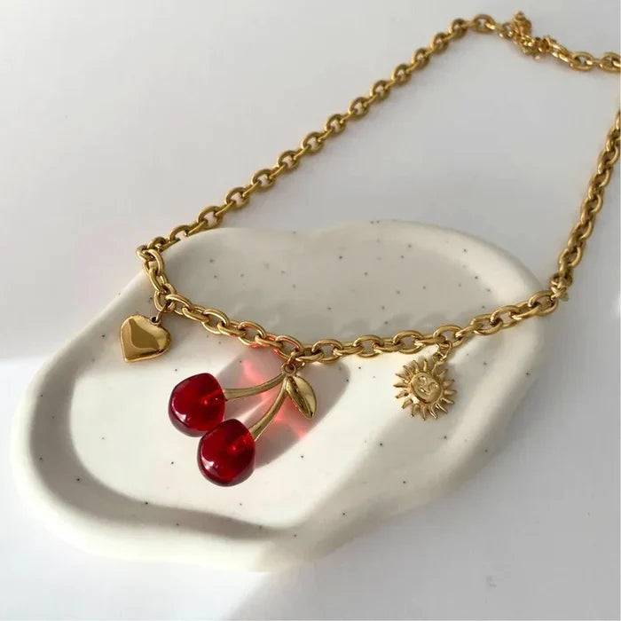 Women's Red Cherry Charm Jewelry Set