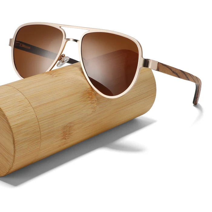 Wood Temple Polarized Retro Sunglasses