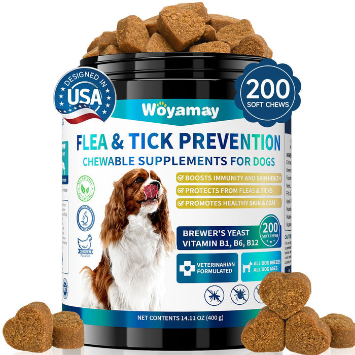 Woyamay Natural Flea & Tick Chews for Dogs | 200 Soft Treats, All Breeds