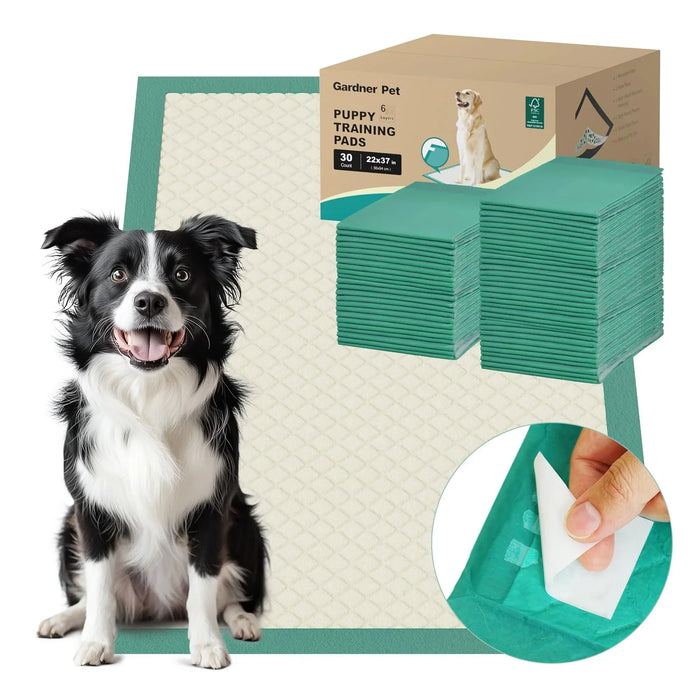 Puppy training pads with happy dog, ideal for pet care and housebreaking essentials