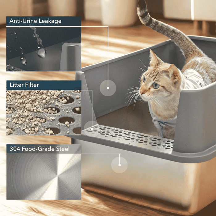 Litter_Box_-_Anti-Urine_Leakage_-_Litter_Filter_-_304_Food-Grade_Steel - Nai Pet Store