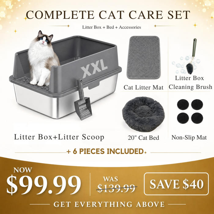 Gray / Litter Care Set + Cat Bed
