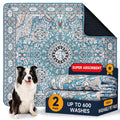Super absorbent washable pet pads with ornate blue pattern, 2-pack for dogs, up to 600 washes