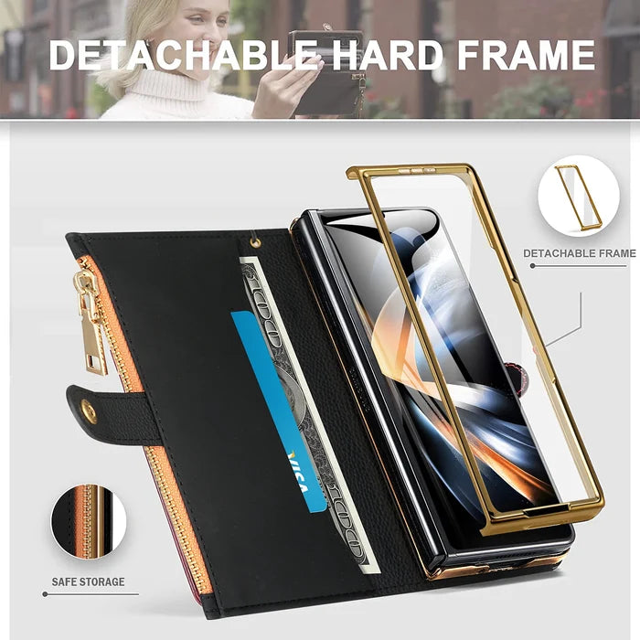 Zipper PU Leather Wallet Card Slots With Pen Solt Stand Case