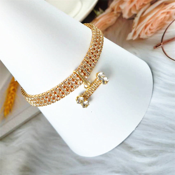 Zircon Bone Dog Collar | Adjustable 19.5–29.5cm | Gold, Rose Gold & Silver | S/M/L