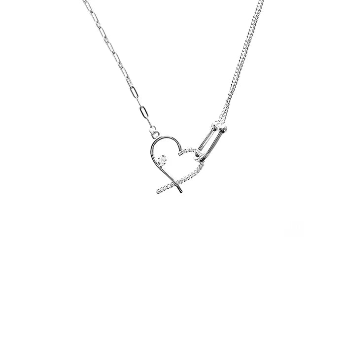 Zircon Heart Horseshoe Necklace - Sterling Silver