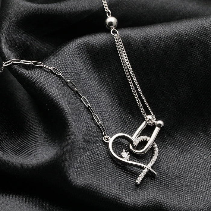 Zircon Heart Horseshoe Necklace - Sterling Silver