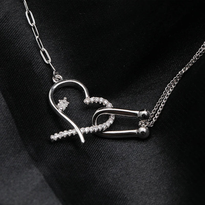 Zircon Heart Horseshoe Necklace - Sterling Silver