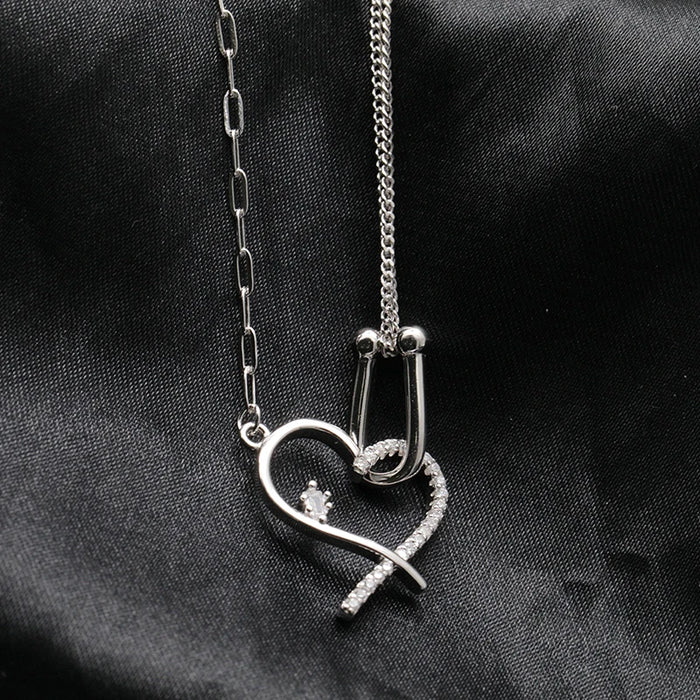 Zircon Heart Horseshoe Necklace - Sterling Silver